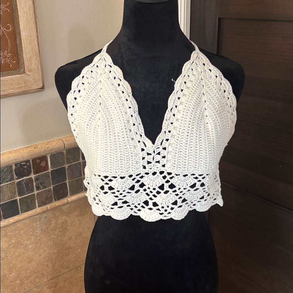 Beach By Exist Ivory Crochet Halter Top